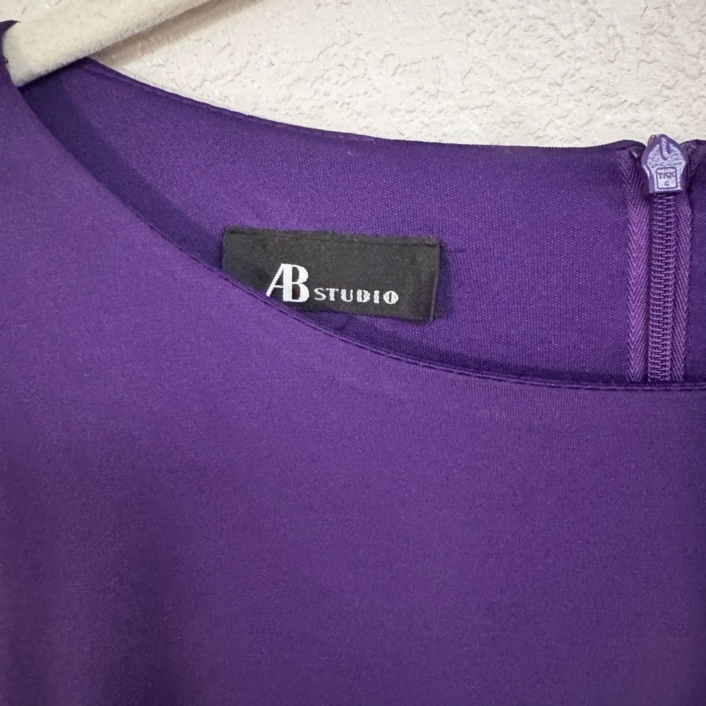 AB Studio Purple Long Sleeve Ruched Dress - Picture 2 of 6